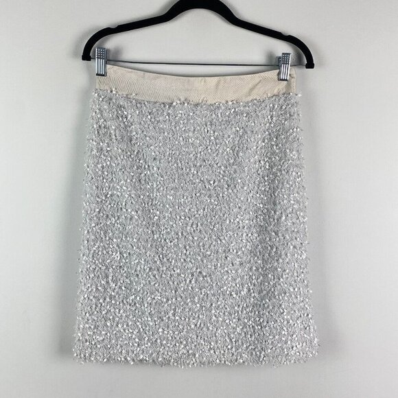 J McLaughlin Felix Snowflake Skirt Silver Textured Pencil Size 2 - Picture 1 of 10